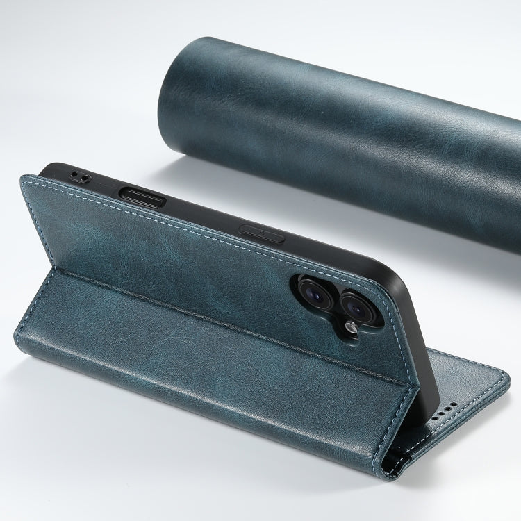 For iPhone 16 Plus Suteni J02 Oil Wax Wallet Leather Phone Case(Blue)