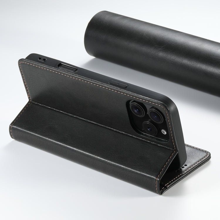 For iPhone 16 Pro Max Suteni J02 Oil Wax Wallet Leather Phone Case(Black)