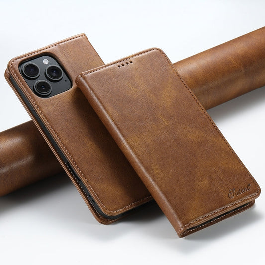For iPhone 16 Pro Max Suteni J02 Oil Wax Wallet Leather Phone Case(Brown)