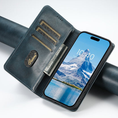 For iPhone 16 Pro Max Suteni J02 Oil Wax Wallet Leather Phone Case(Blue)
