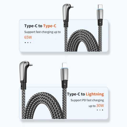 Câble tressé de données à charge rapide ENKAY PD65W coudé Type-C vers Type-C avec voyant lumineux, Longueur: 0.5m