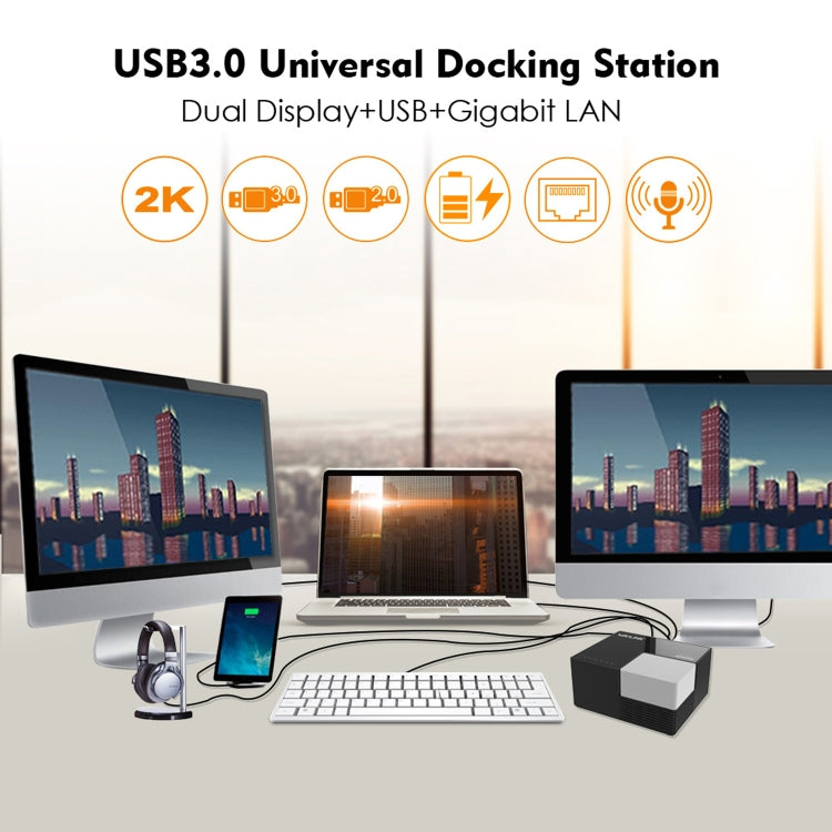 WAVLINK WL-UG39DK3 Fast Charging Gigabit Ethernet Dual Display Video Dock USB 3.0 Hub, Plug:US Plug