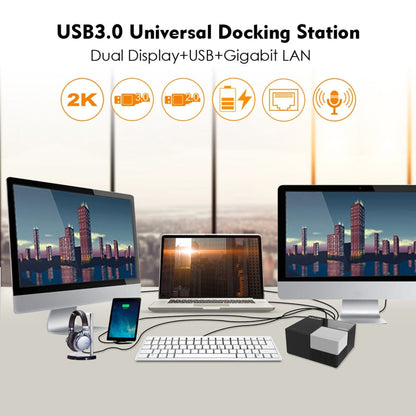 WAVLINK WL-UG39DK3 Fast Charging Gigabit Ethernet Dual Display Video Dock USB 3.0 Hub, Plug:US Plug