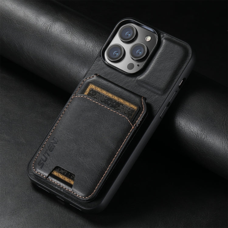 For iPhone 16 Suteni H02 Leather Wallet Stand Back Phone Case(Black)