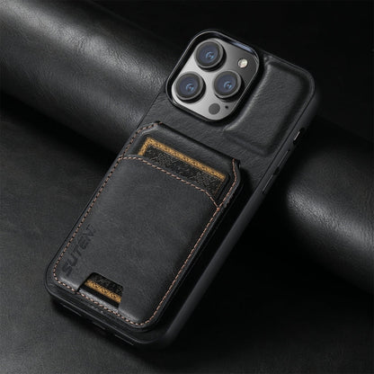 For iPhone 16 Suteni H02 Leather Wallet Stand Back Phone Case(Black)