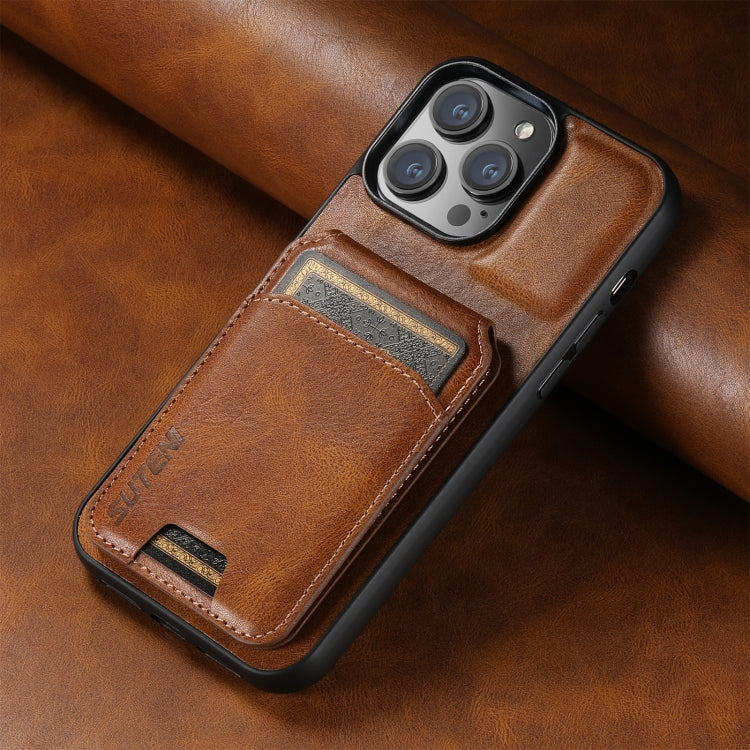 For iPhone 16 Suteni H02 Leather Wallet Stand Back Phone Case(Brown)