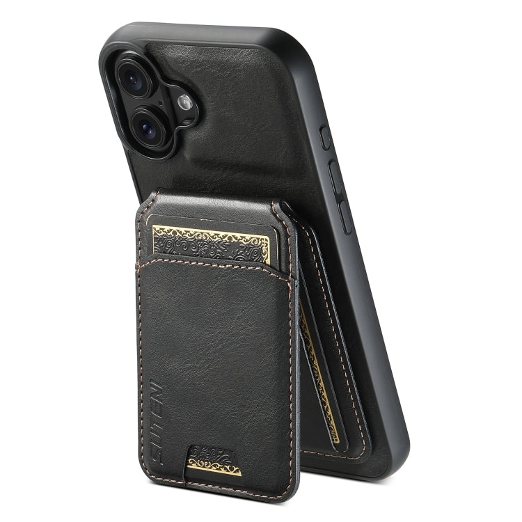 For iPhone 16 Plus Suteni H02 Leather Wallet Stand Back Phone Case(Black)