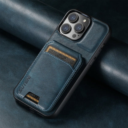 For iPhone 16 Pro Max Suteni H02 Leather Wallet Stand Back Phone Case(Blue)