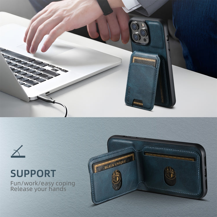 For iPhone 16 Pro Max Suteni H02 Leather Wallet Stand Back Phone Case(Blue)