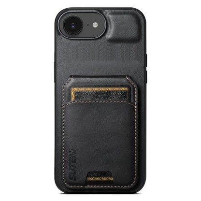For iPhone 17e / 16e Suteni H02 Leather Wallet Stand Back Phone Case(Black)