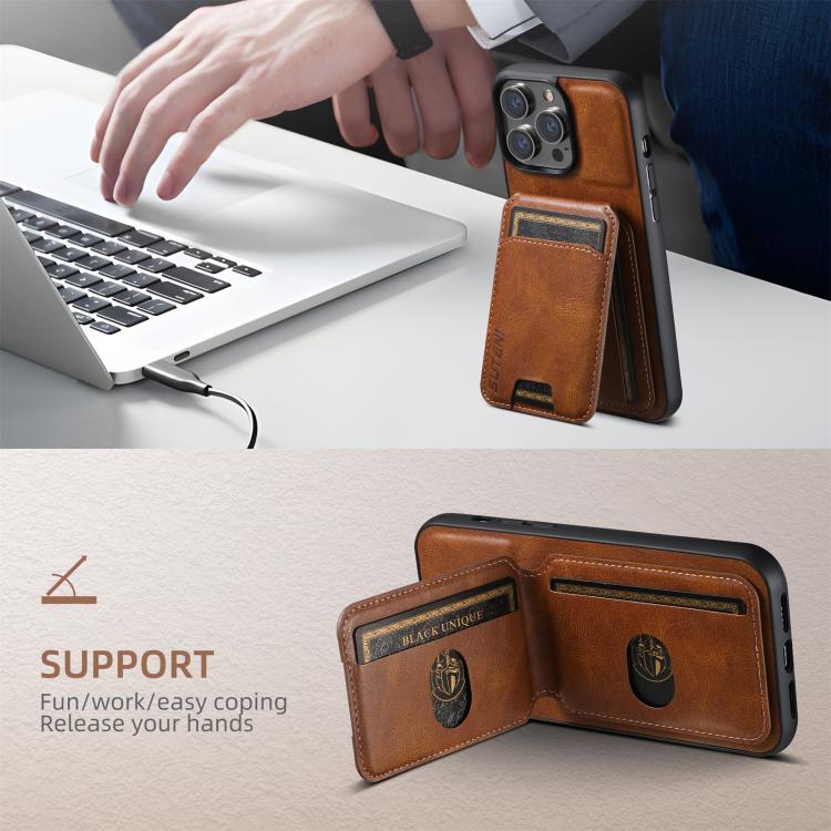 For iPhone 17e / 16e Suteni H02 Leather Wallet Stand Back Phone Case(Brown)