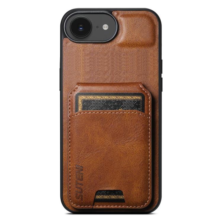 For iPhone 17e / 16e Suteni H02 Leather Wallet Stand Back Phone Case(Brown)