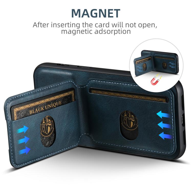 For iPhone 17e / 16e Suteni H02 Leather Wallet Stand Back Phone Case(Blue)