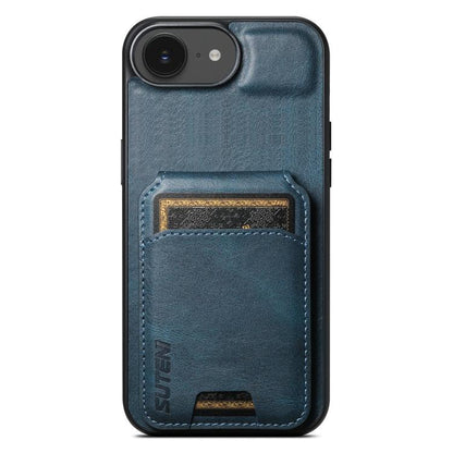 For iPhone 17e / 16e Suteni H02 Leather Wallet Stand Back Phone Case(Blue)