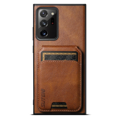 Pour étui de téléphone arrière à rabat en cuir avec béquille Suteni H02 pour Samsung Galaxy Note20 Ultra 5G (marron)