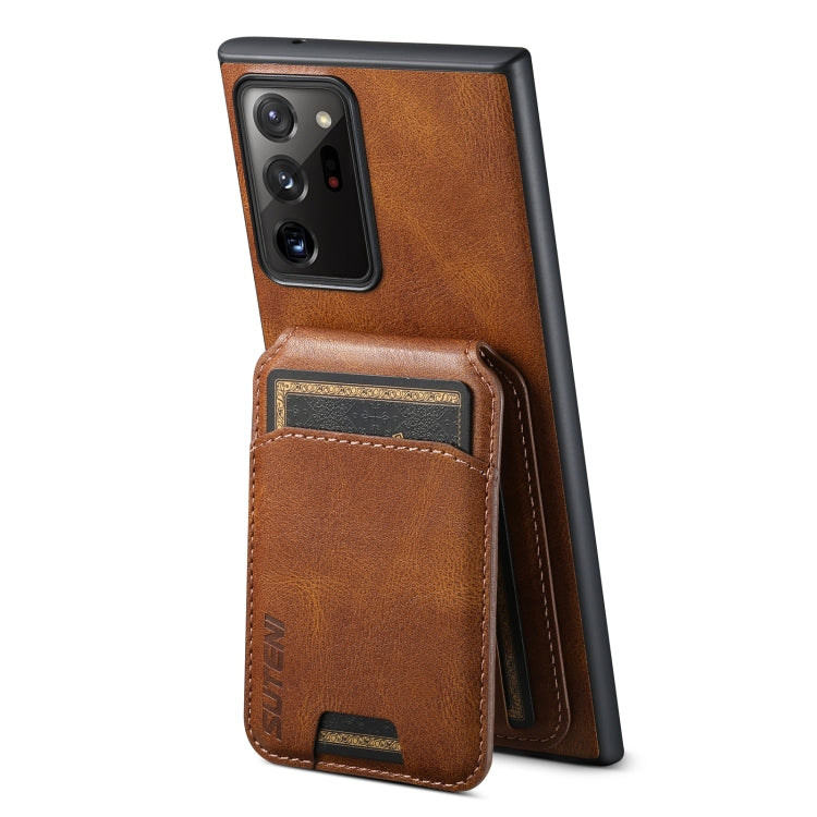 Pour étui de téléphone arrière à rabat en cuir avec béquille Suteni H02 pour Samsung Galaxy Note20 Ultra 5G (marron)