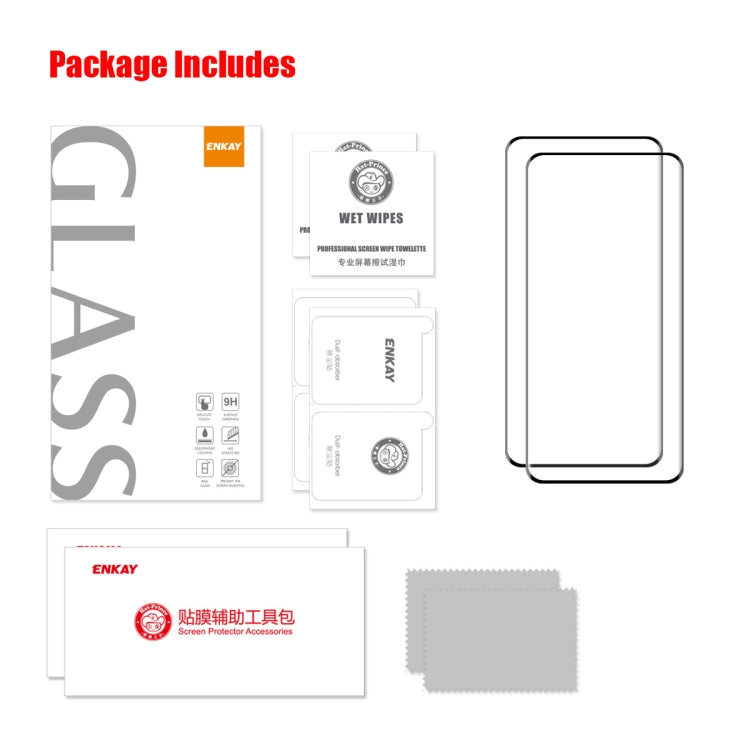 For OnePlus 12 2pcs ENKAY Hat-Prince 3D Hot Bending Side Glue Tempered Glass Full Film