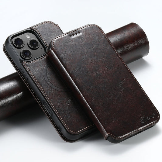 For iPhone 16 Pro Suteni J05 Leather Magnetic MagSafe Phone Case(Brown)