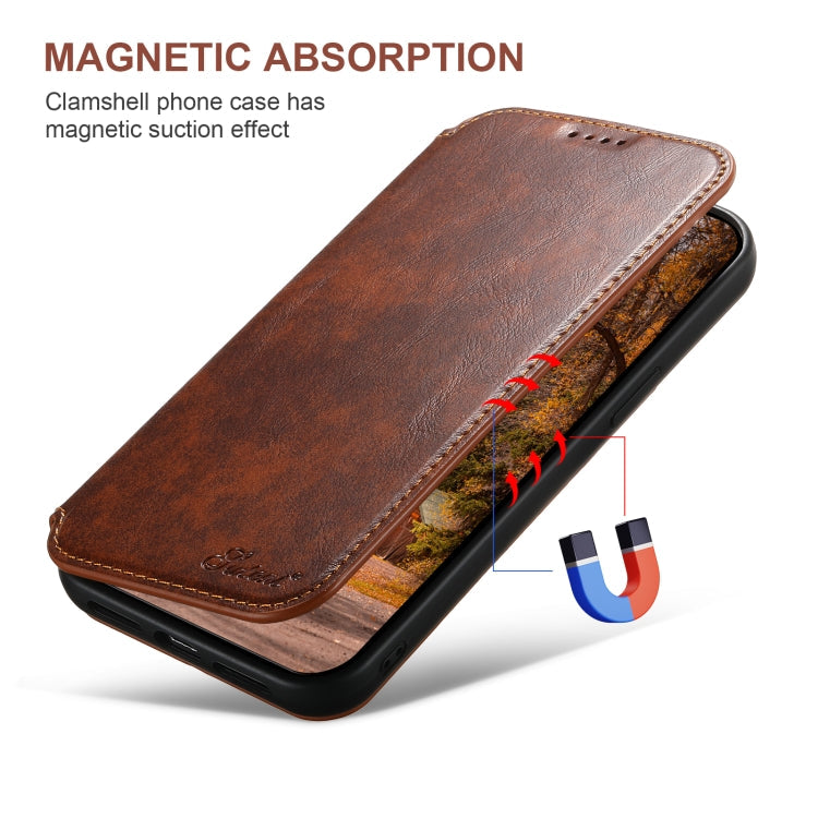 Pour iPhone 16 Pro, étui de téléphone magnétique en cuir Suteni J05 MagSafe (Kaki)