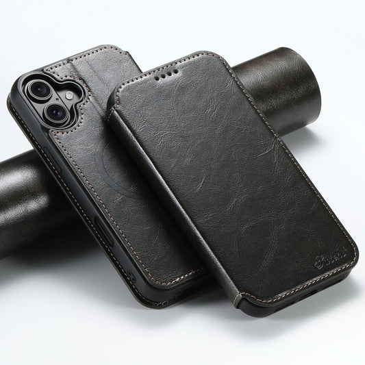 For iPhone 16 Plus Suteni J05 Leather Magnetic MagSafe Phone Case(Black)