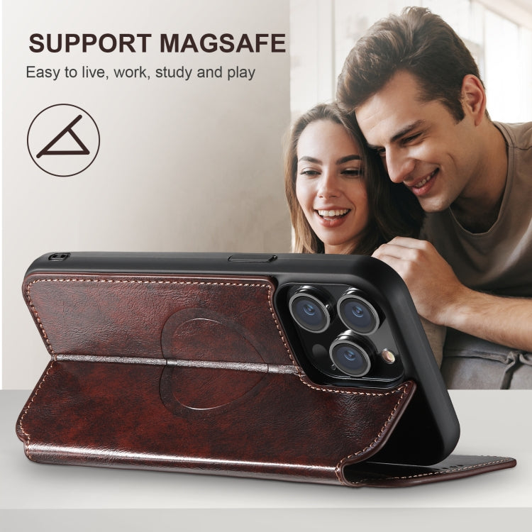 For iPhone 16 Pro Max Suteni J05 Leather Magnetic MagSafe Phone Case(Brown)