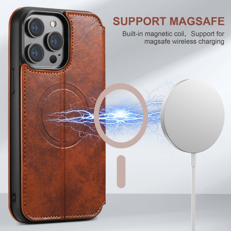 Coque de téléphone MagSafe magnétique en cuir Suteni J05 pour iPhone 16 Pro Max (kaki)