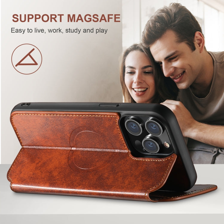 Coque de téléphone MagSafe magnétique en cuir Suteni J05 pour iPhone 16 Pro Max (kaki)