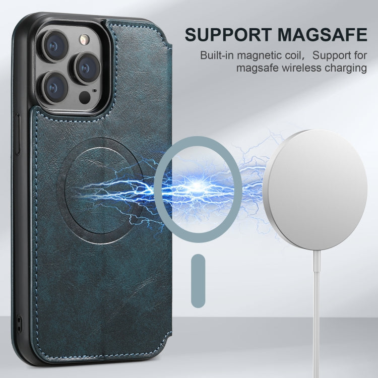 For iPhone 16 Pro Max Suteni J05 Leather Magnetic MagSafe Phone Case(Blue)