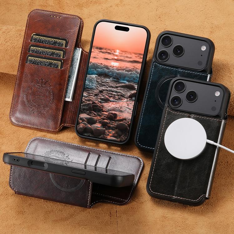For iPhone 16 Suteni J05 Leather Magnetic MagSafe Phone Case(Black)