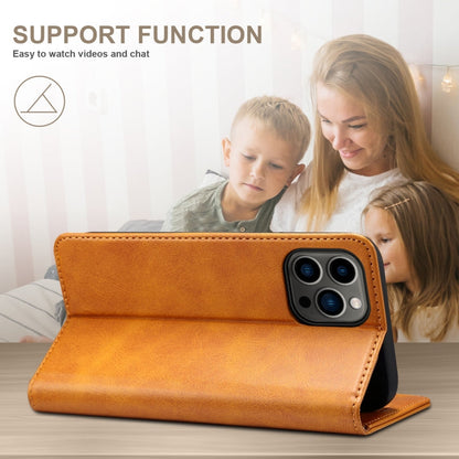 For iPhone 16 Suteni Calf Texture Horizontal Flip Leather Phone Case(Khaki)