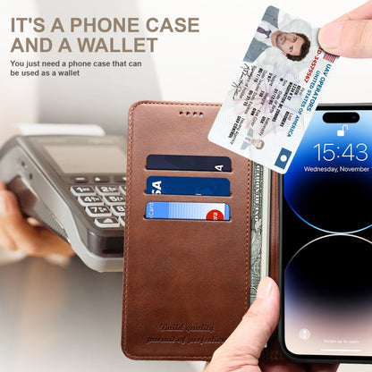 For iPhone 16 Plus Suteni Calf Texture Horizontal Flip Leather Phone Case(Brown)
