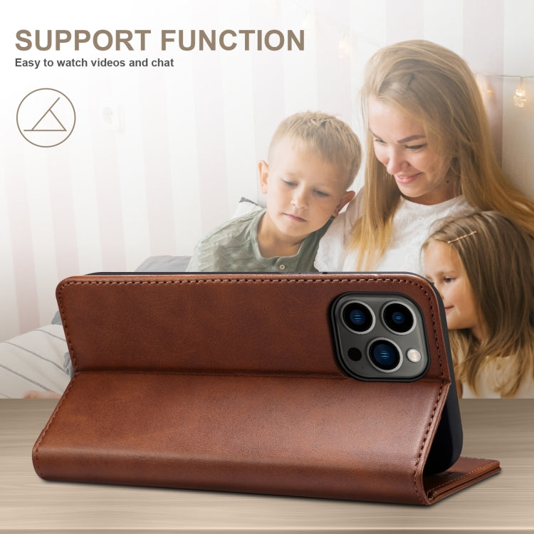For iPhone 16 Plus Suteni Calf Texture Horizontal Flip Leather Phone Case(Brown)