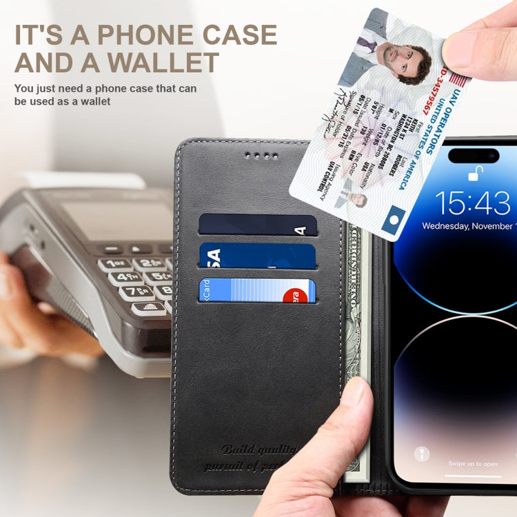 For iPhone 16 Pro Max Suteni Calf Texture Horizontal Flip Leather Phone Case(Black)