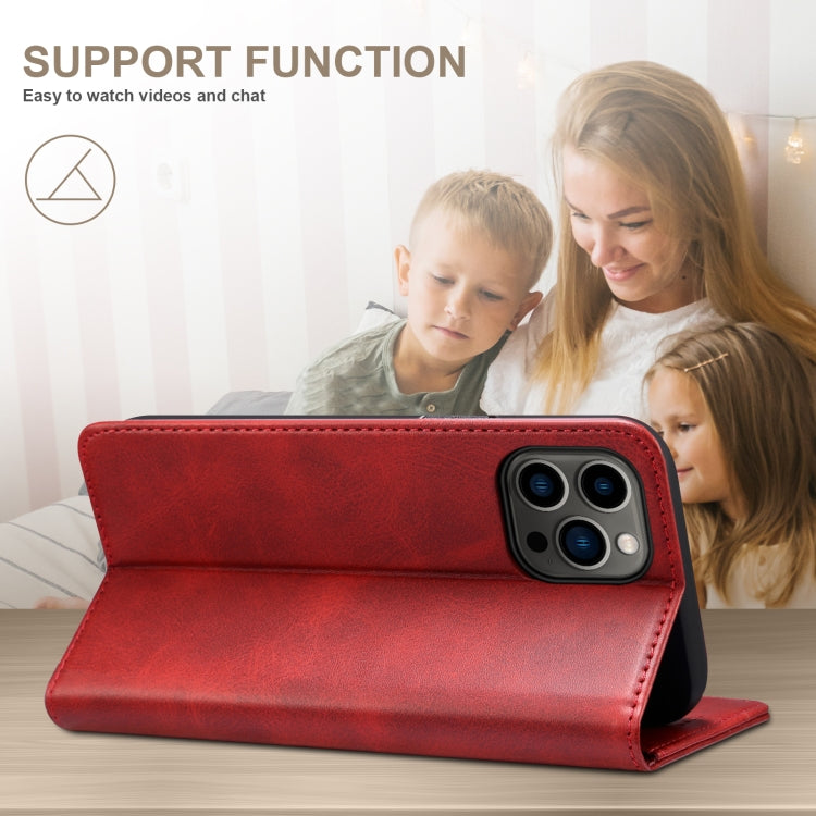 For iPhone 16 Pro Max Suteni Calf Texture Horizontal Flip Leather Phone Case(Red)