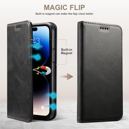 For iPhone 17e / 16e Suteni Calf Texture Horizontal Flip Leather Phone Case(Black)