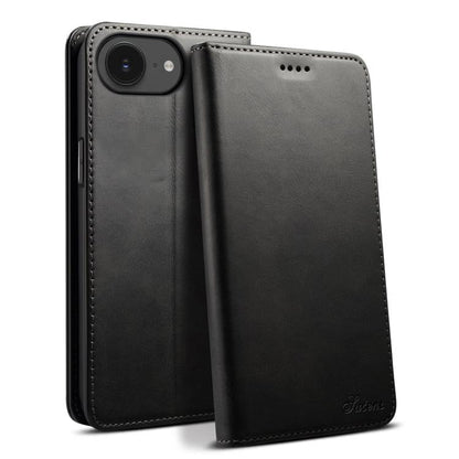 For iPhone 17e / 16e Suteni Calf Texture Horizontal Flip Leather Phone Case(Black)