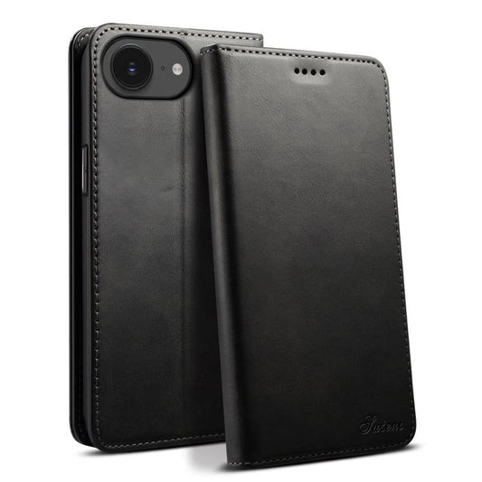 For iPhone 17e / 16e Suteni Calf Texture Horizontal Flip Leather Phone Case(Black)