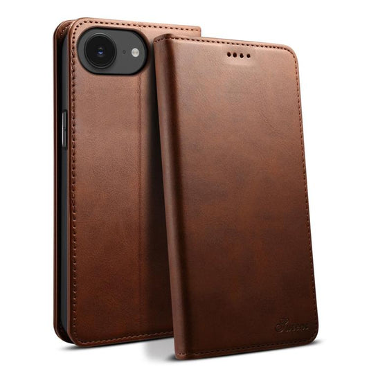 For iPhone 17e / 16e Suteni Calf Texture Horizontal Flip Leather Phone Case(Brown)