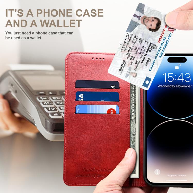 For iPhone 17e / 16e Suteni Calf Texture Horizontal Flip Leather Phone Case(Red)