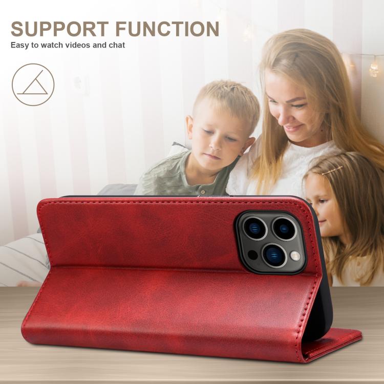 For iPhone 17e / 16e Suteni Calf Texture Horizontal Flip Leather Phone Case(Red)