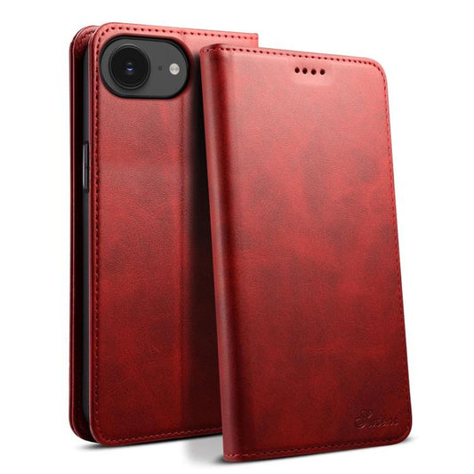 For iPhone 17e / 16e Suteni Calf Texture Horizontal Flip Leather Phone Case(Red)