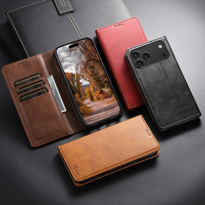 For iPhone 16 Pro Suteni Calf Texture Horizontal Flip Leather Phone Case(Black)