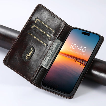 For iPhone 16 Pro Suteni Baroque Calf Texture Buckle Wallet Leather Phone Case(Brown)
