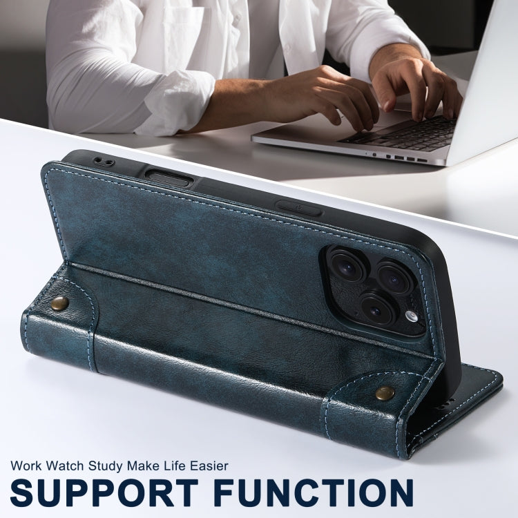 For iPhone 16 Pro Suteni Baroque Calf Texture Buckle Wallet Leather Phone Case(Blue)