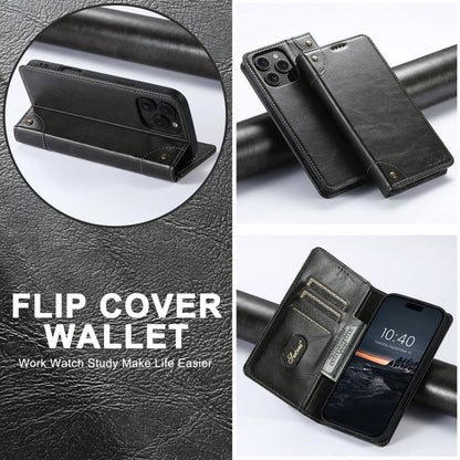For iPhone 16 Plus Suteni Baroque Calf Texture Buckle Wallet Leather Phone Case(Black)