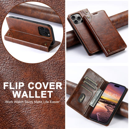 For iPhone 16 Plus Suteni Baroque Calf Texture Buckle Wallet Leather Phone Case(Khaki)