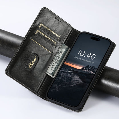 For iPhone 16 Pro Max Suteni Baroque Calf Texture Buckle Wallet Leather Phone Case(Black)