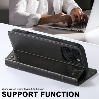 For iPhone 16 Pro Max Suteni Baroque Calf Texture Buckle Wallet Leather Phone Case(Black)