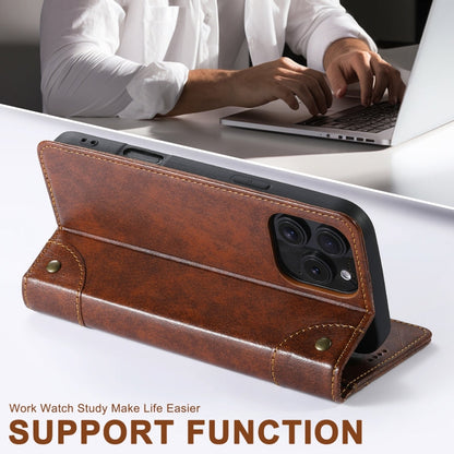 For iPhone 16 Pro Max Suteni Baroque Calf Texture Buckle Wallet Leather Phone Case(Khaki)