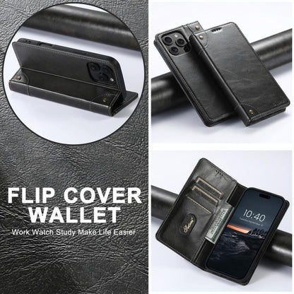 For iPhone 17e / 16e Suteni Baroque Calf Texture Buckle Wallet Leather Phone Case(Black)